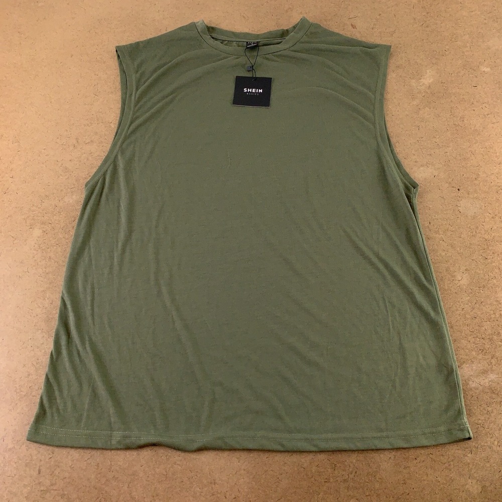 SHEIN BASICS Men's Size Large (40) Solid Army Green Crew Neck Tank Top NWT